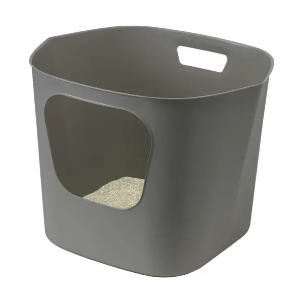 Moderna Lotus Easy to Pour Cat Litter Box, Warm Grey