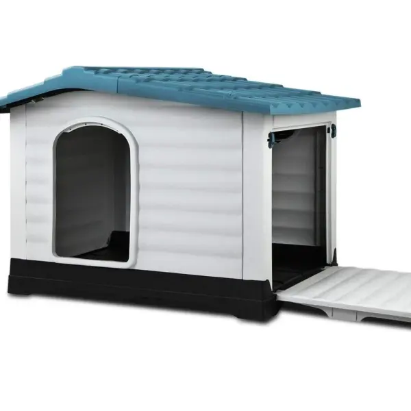 Outdoor Dual-Entry Dog House, Blue
