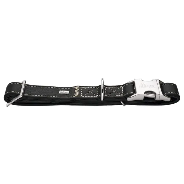 Hunter Cannes Alu-Strong Leather Dog Collar Clasp Buckle, Black
