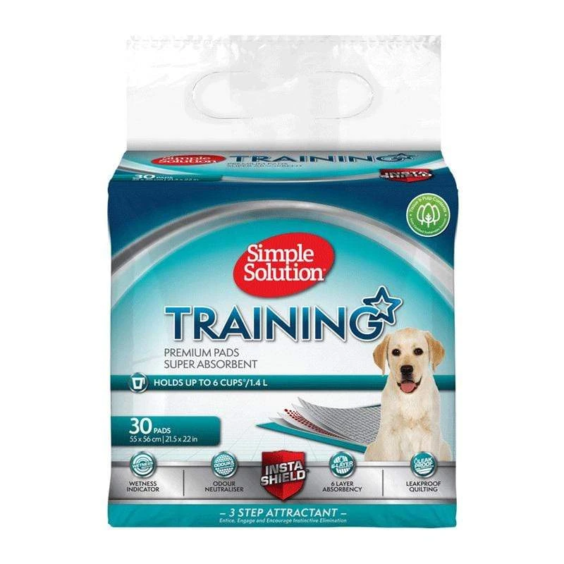 training lead next to Simple Solution Puppy Training Pads
