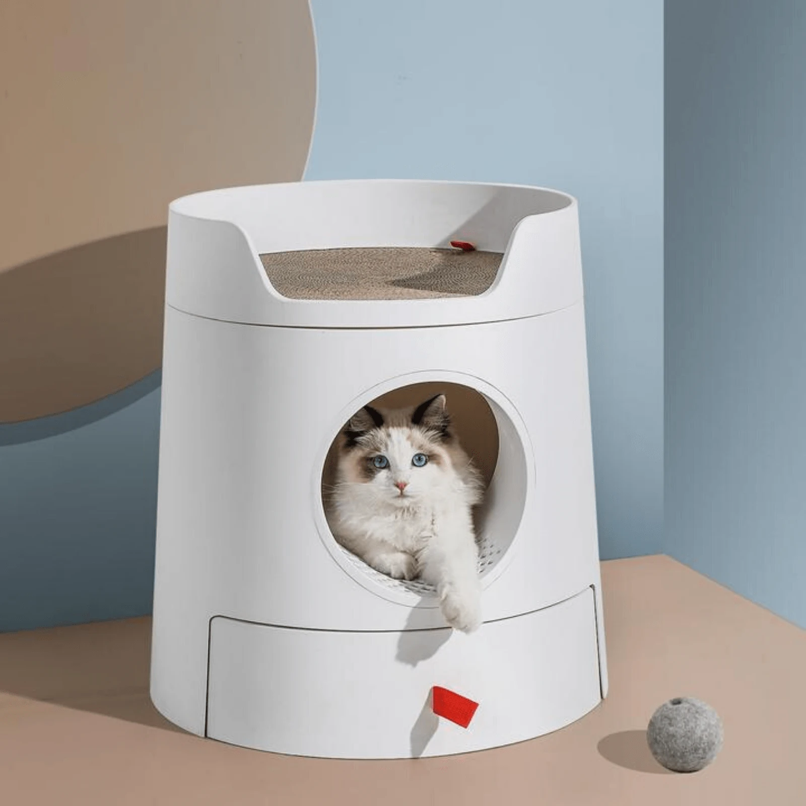 product_image_1761185106.webp Mayitwill Cat Castle Semi Closed Litter Box, White - Image 1