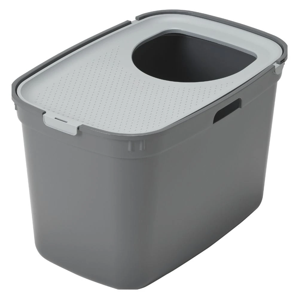 cat deodoriser system with top entry litter box in cool grey